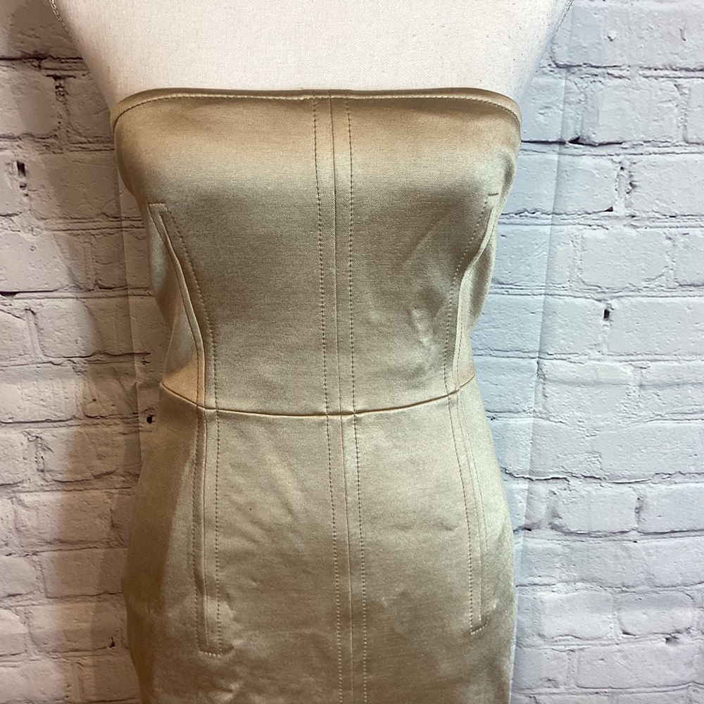 STELLA MCCARTNEY STRAPLESS KNEE LENGTH DRESS CHAMPAGNE NWT SZ MED - Picture 2 of 14